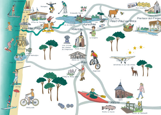 Carte A3 de Mimizan - Magazine 2023 de l'Office du Tourisme de Mimizan